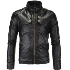 Zzooi Baru M-4XL Plus Ukuran Modis Pria Tiruan Kulit Jaket Pria Ramping Sepeda Motor Pengendara Sepeda Penahan Angin untuk Pria cokelat & Hitam-Internasional