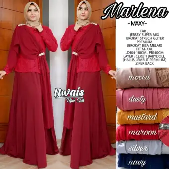 Marlena Maxy Jersey Super Mix Brokat Baju Muslim Modern 2019 Mukena Katun Jepang Model Gamis Brokat Kombinasi Satin Model Baju Casual Wanita