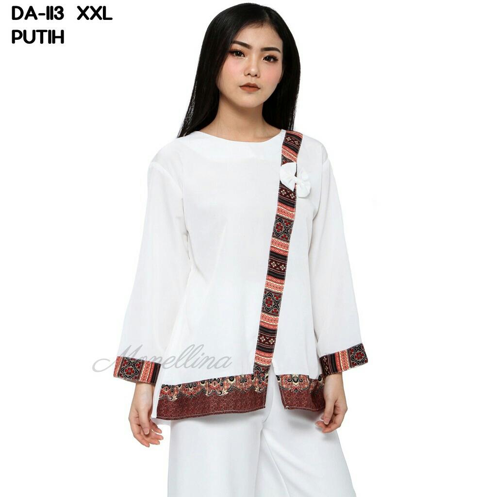 Baju Blouse Jumbo Atasan Tangan Panjang Murah Wanita Kekinian List Batik DA-113