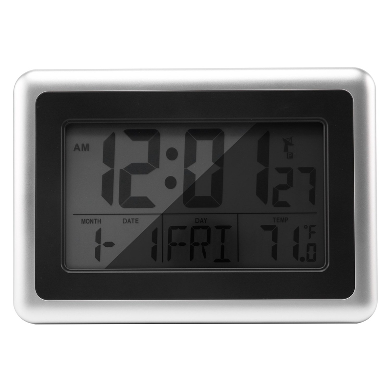 Atomic Digital Wall Clock, Large Lcd Display, Battery Operated, Indoor
