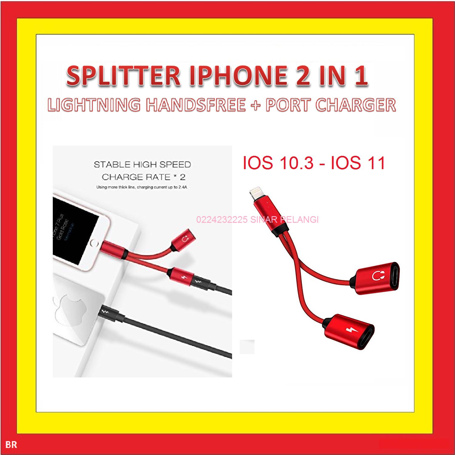 SPLITTER IPHONE 2 IN 1 PORT LIGHTNING KABEL DATA IPHONE PORT JEK HF IPHONE LIGHTNING BLACK RED 908545