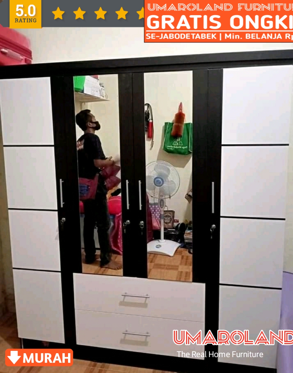 Lemari pakaian 4 pintu / lemari baju - PUTIH HITAM | Lazada Indonesia