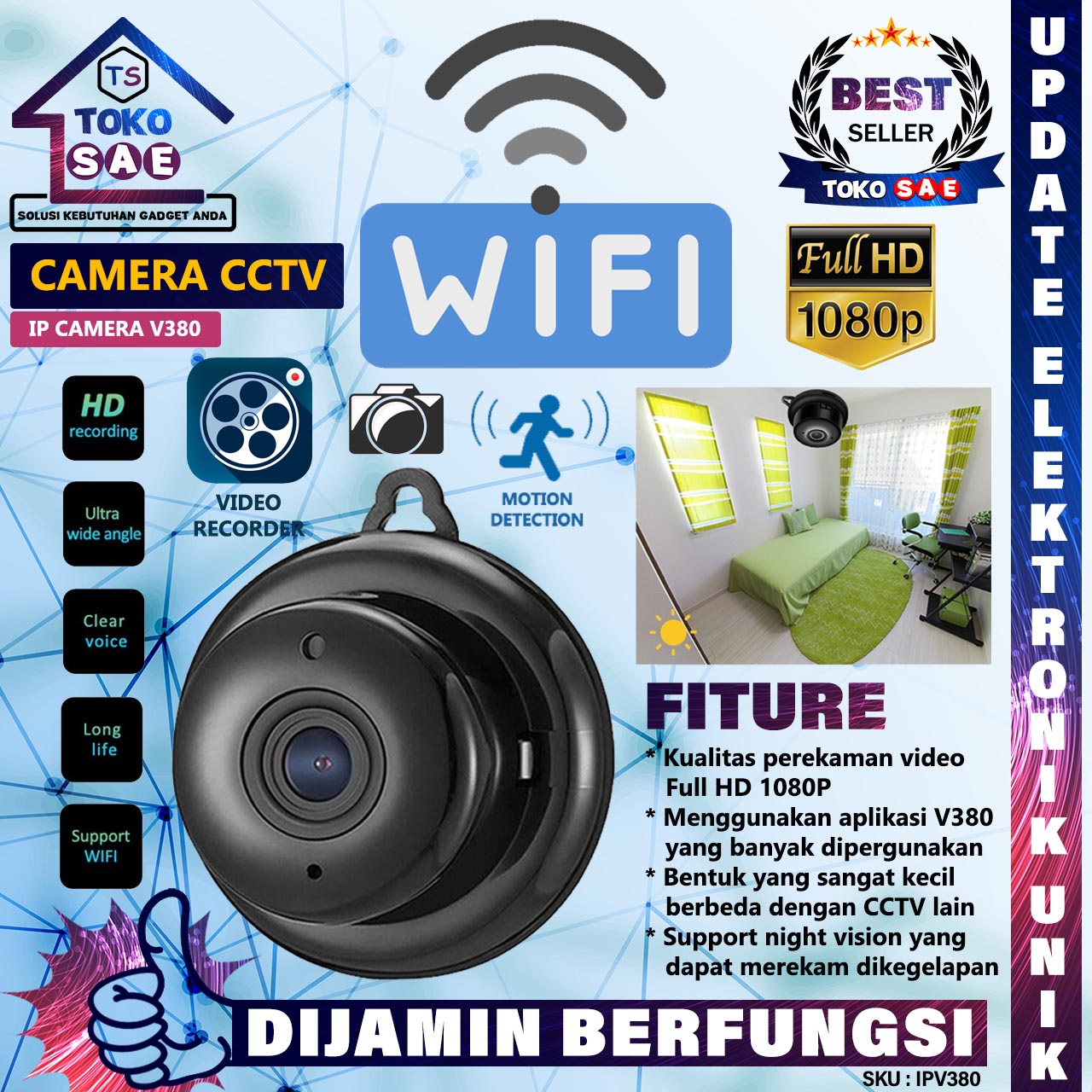 Camera Mini CCTV Mini Wireless IP V380 Night Vision Aplikasi V380