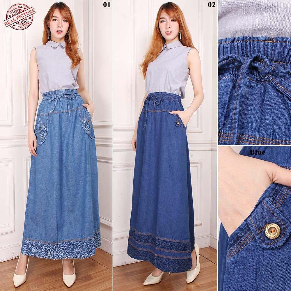 Rok jeans maxi payung panjang wanita jumbo long skirt Naura