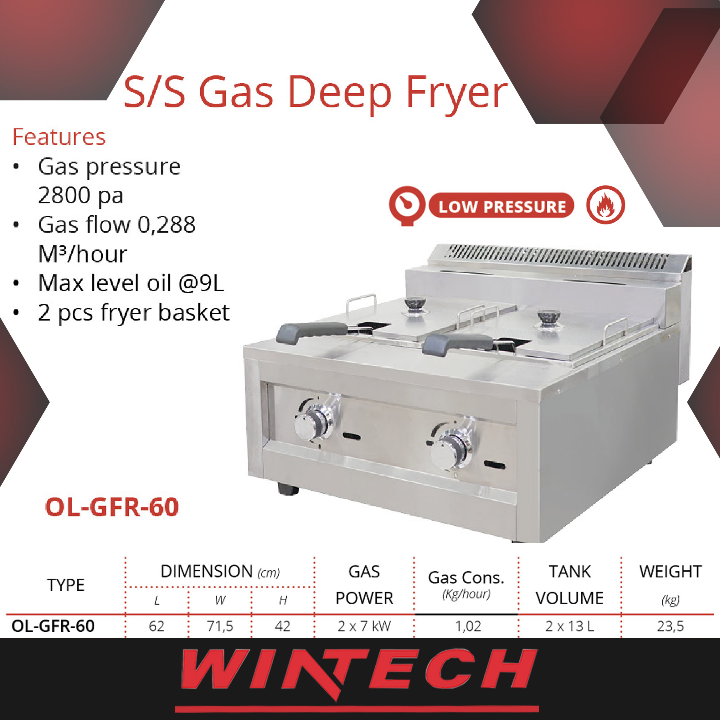 Getra OL-GFR-60 SS Gas Deep Fryer / Penggorengan Gas Low Pressure ...