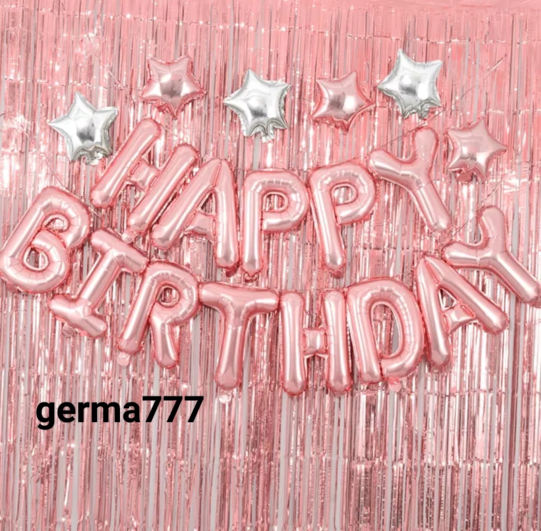 Paket Dekorasi Serba Pink Ulang Tahun Tirai Pink Dan Balon Happy