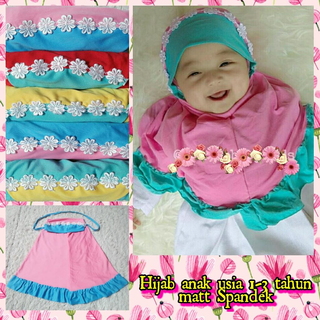 Hijab Instan anak bayi motif bunga renda dua warna - jilbab anak termurah