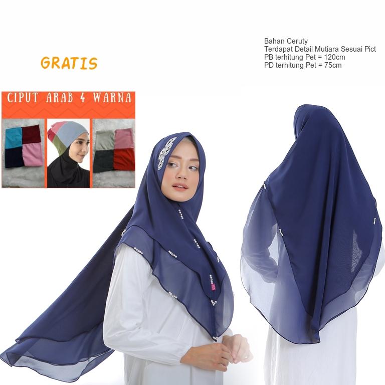 Khimar Instan Pet Antem Ceruty Ceruti 2 (Dua) Layer Mutiara Untuk Pesta Hijab Bergo Jilbab - tukiyem13