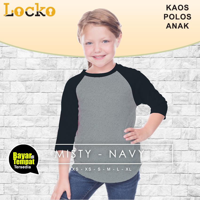 Locko T-shirt Kaos Polos Anak Perempuan Raglan Lengan 3/4 ABU MISTY- Tangan Warna kombinasi, Keren, murah , Fasionable