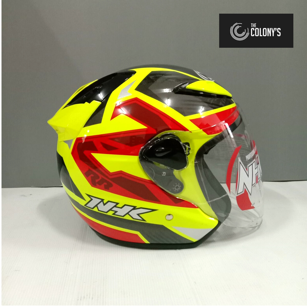 HELM NHK HALF FACE NHK R6 STARCO YELLOW FLO SILVER RED NHK ORI HALFFACE