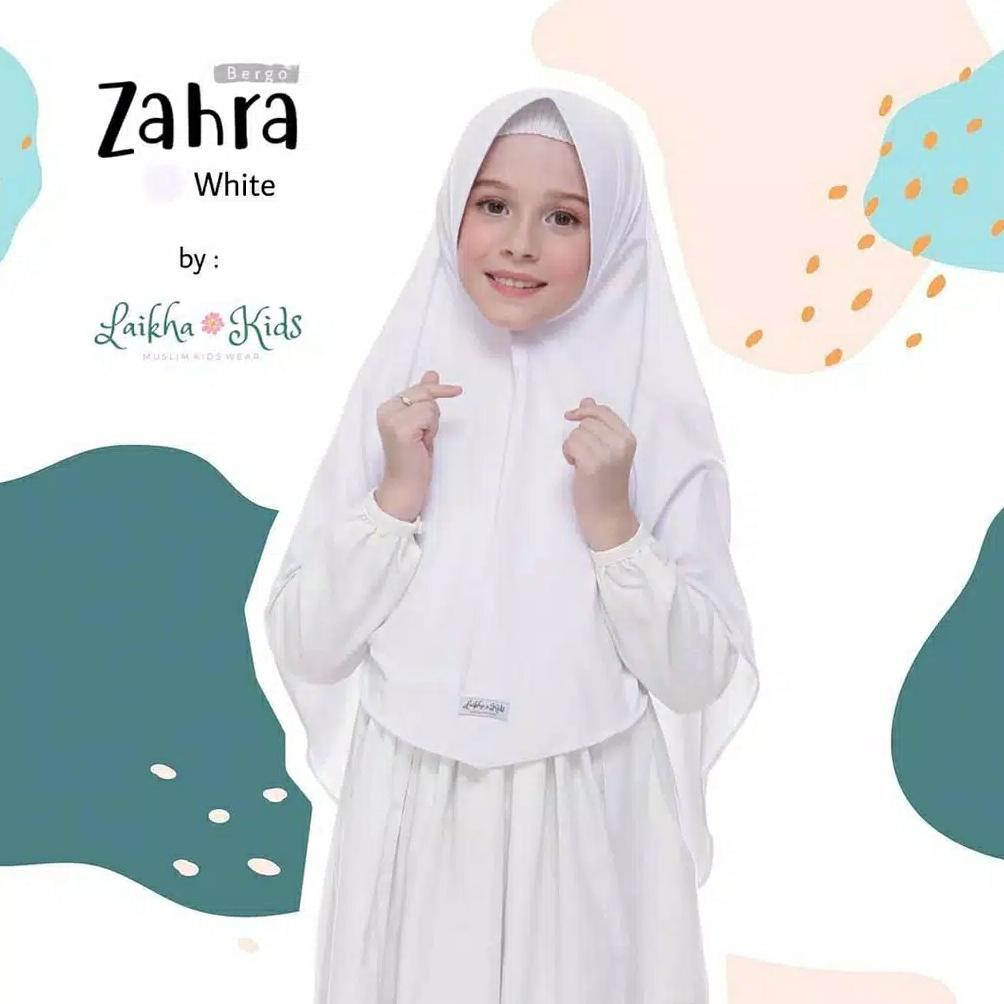 Bergo Anak Jilbab Putih Manasik Haji Kerudung Instan Polos Zahra by Laikha Kids Jersey ITY Premium 1-12 tahun