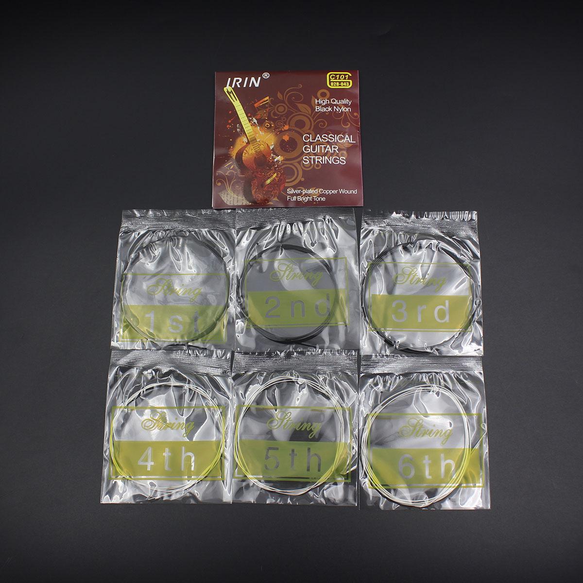 IRIN 6 Pcs Classical Guitar String Set Black Nylon Core Silver-Plated Copper Wound 1st-6th
