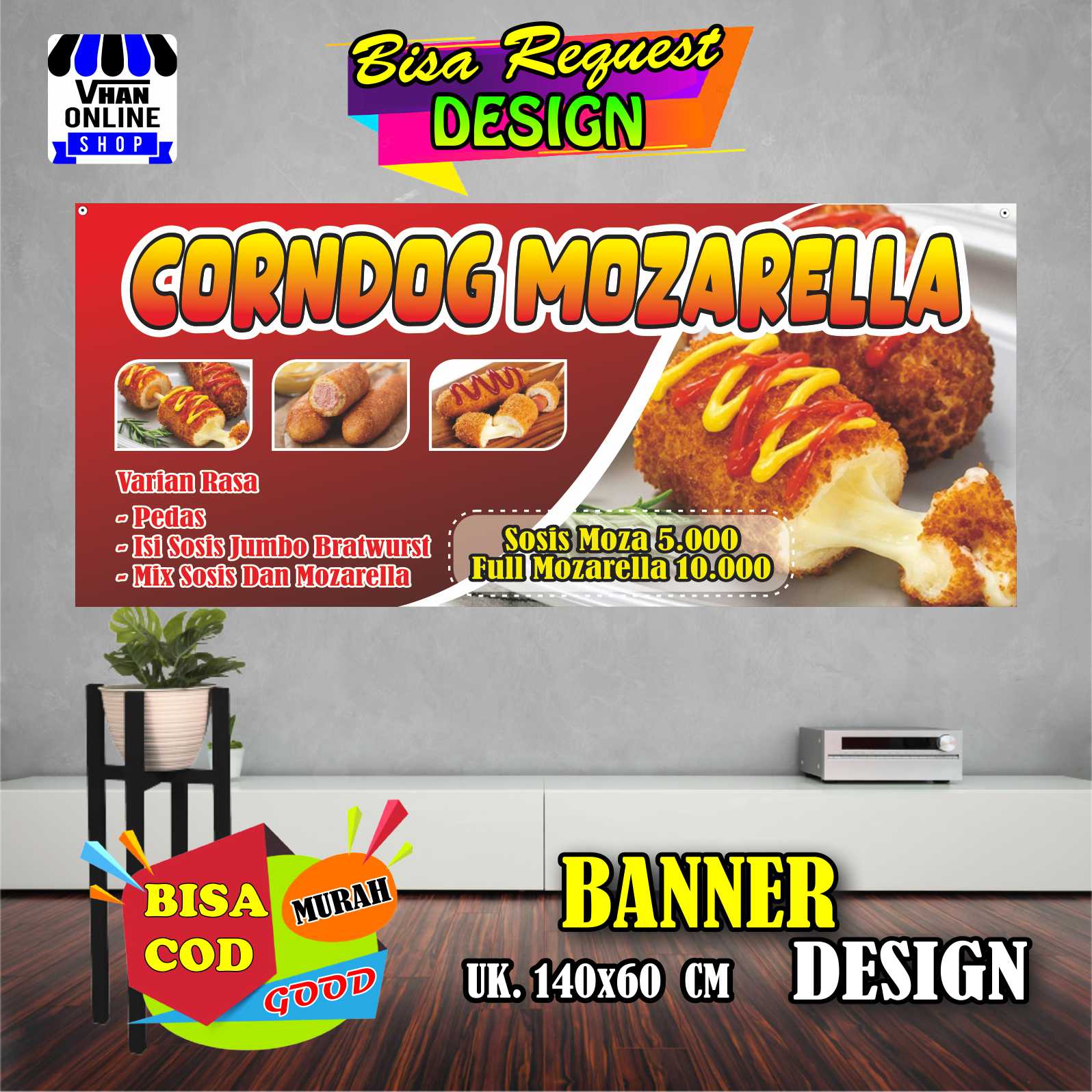 Spanduk Banner Corndog, Jualan Corndog Mozarella, Model Nyamping