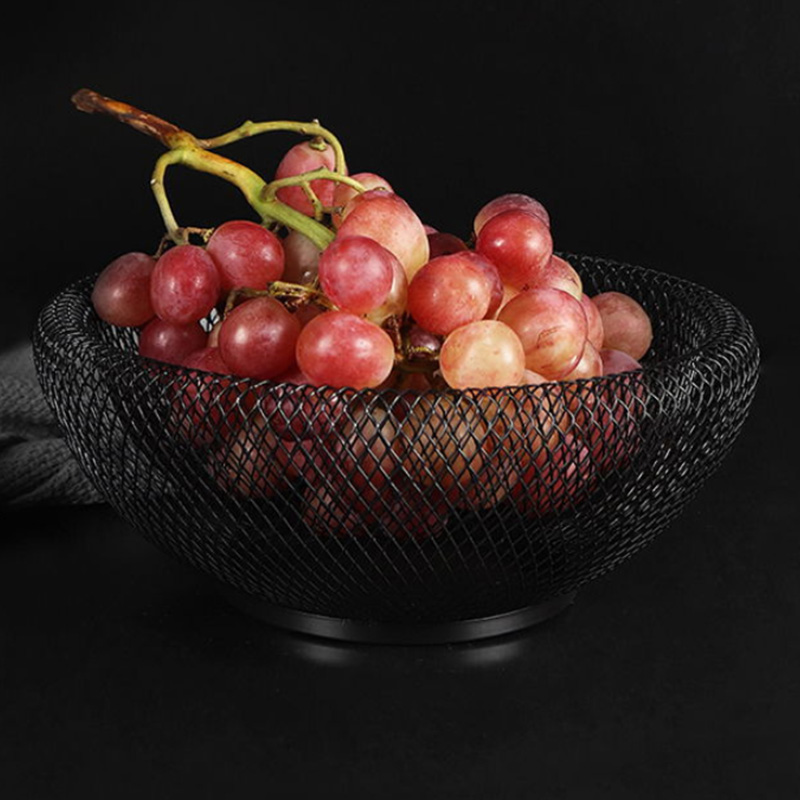 Metal Mesh Creative Countertop Fruit Snacks Basket Bowl Stand for Kitchen, Large Black Decorative Table Centerpiece Holder for Bread, Candy - 10 Inches