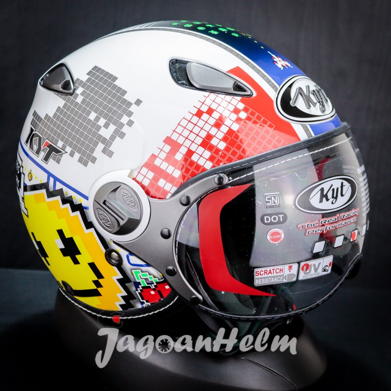 KYT HELM ELSICO 7 WHITE YELLOW RED SINGGLE VISOR RETRO Lazada