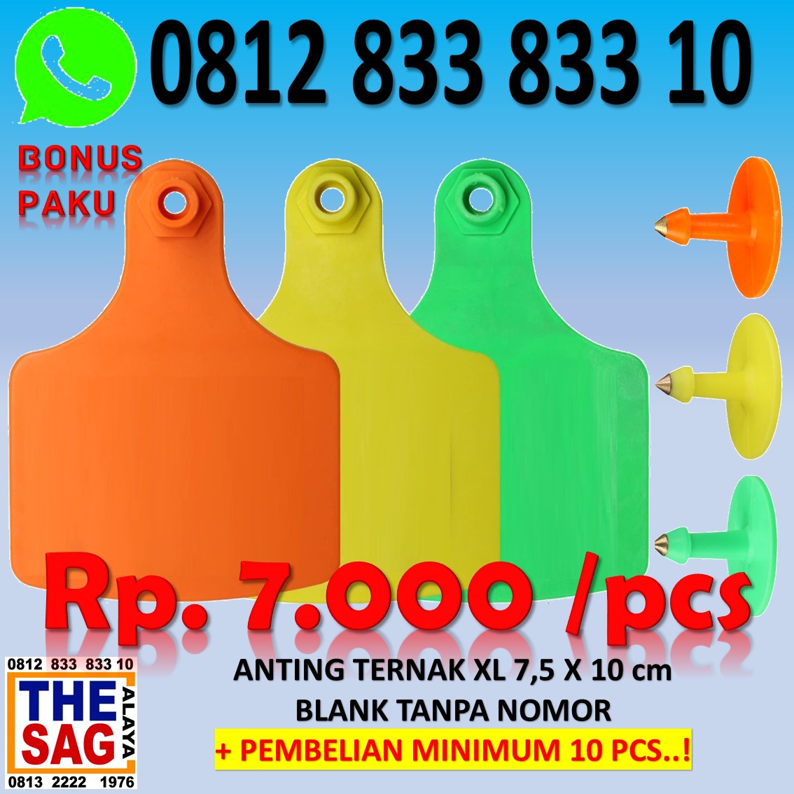EARTAG SAPI EXTRA LARGE 7.5X10 cm BLANK ear tag anting ternak kalung ...