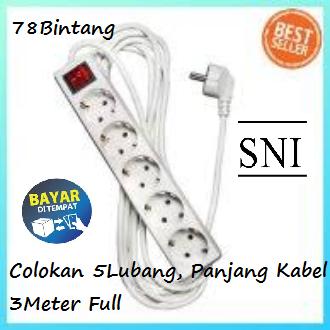 78Bintang Stop Kontak 5Lubang 3Meter Full - Colokan Listrik - Stop Kontak Listrik - Colokan + Kabel 3Meter Full - Colokan - Putih