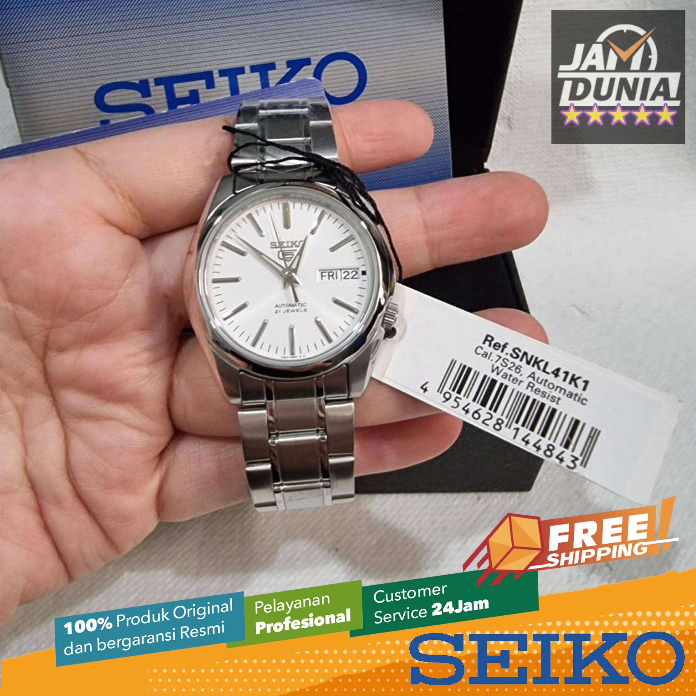 SEIKO 5 ORIGINAL - AUTOMATIC - SEIKO SNKL41K1 - Men JK - Silver - Stainless  Steel - Diameter 3,8 CM. Water Resist 30 Meter Jamdunia / Jam dunia JD19 #  Jam Tangan