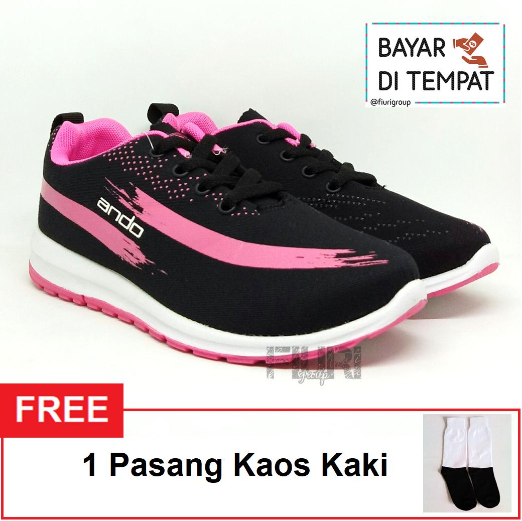 FIURI - ANDO Lindsey Original Black Pink 32-40 GRATIS Kaos Kaki - Sepatu Olahraga Lari Wanita - Sepatu Sekolah - Sepatu Ando - Sepatu Sneakers Kuliah Senam Gym Jogging Sport Wanita - Sepatu Casual - Sepatu Anak Perempuan - Sepatu Bertali