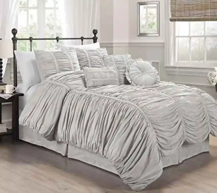 Chic Ruched Duvet Cover Set, Silver Gray Duvet Covers