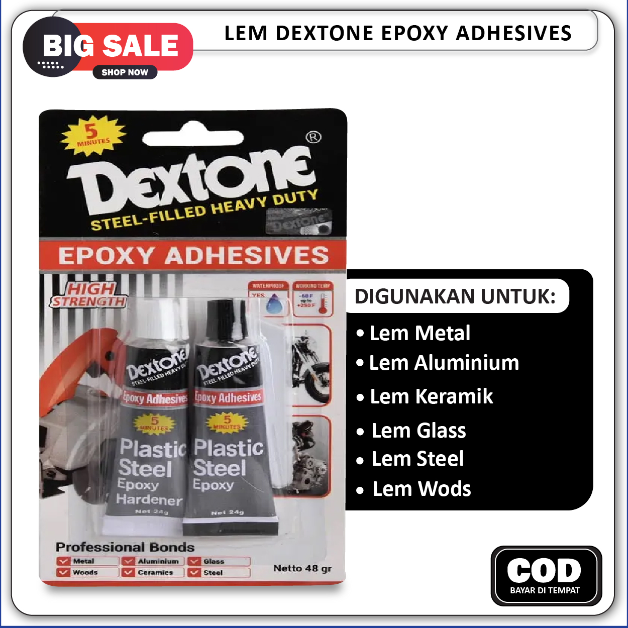 Lem Epoxi Adhesives Lem Tahan panas 48 gram Lem Besi Plastik Kaca