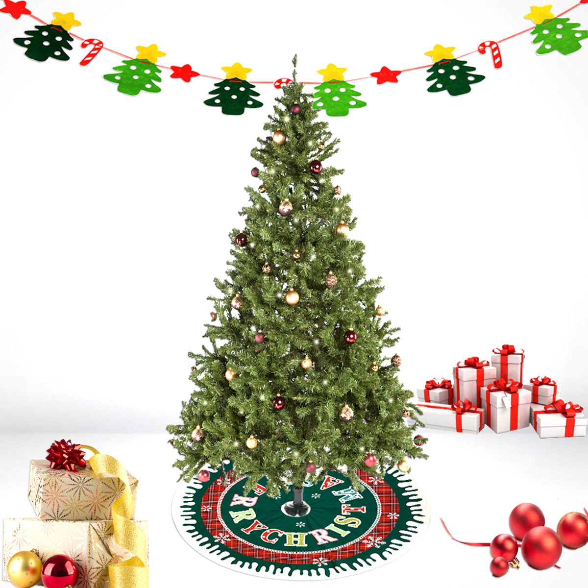 สีดำ Xmas Natal ของขวัญพรม Home Santa Claus Christmas Tree กระโปรงผ้าห่มต้นไม้พรมเช็ดเท้า