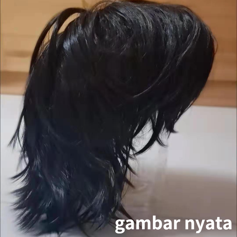 Keren Pria Wig Rambut Pria Wig Rambut Panjang Pemangkasan Mullet Kepala Angin Netral Serigala Eko...