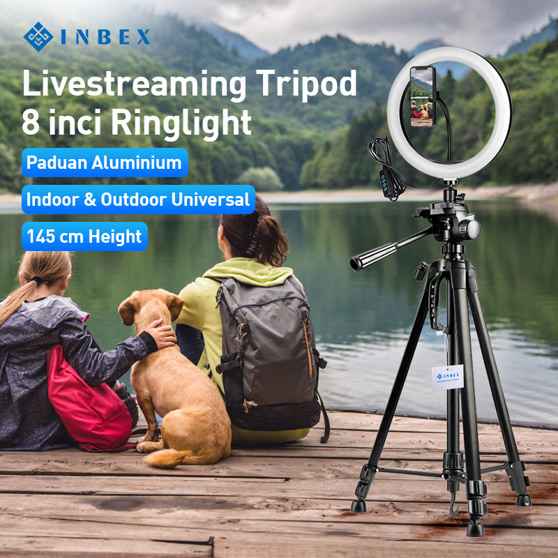 INBEX TF3520 Tripod Llivestream Stand + 26 cm Ringlight + Phone Stand