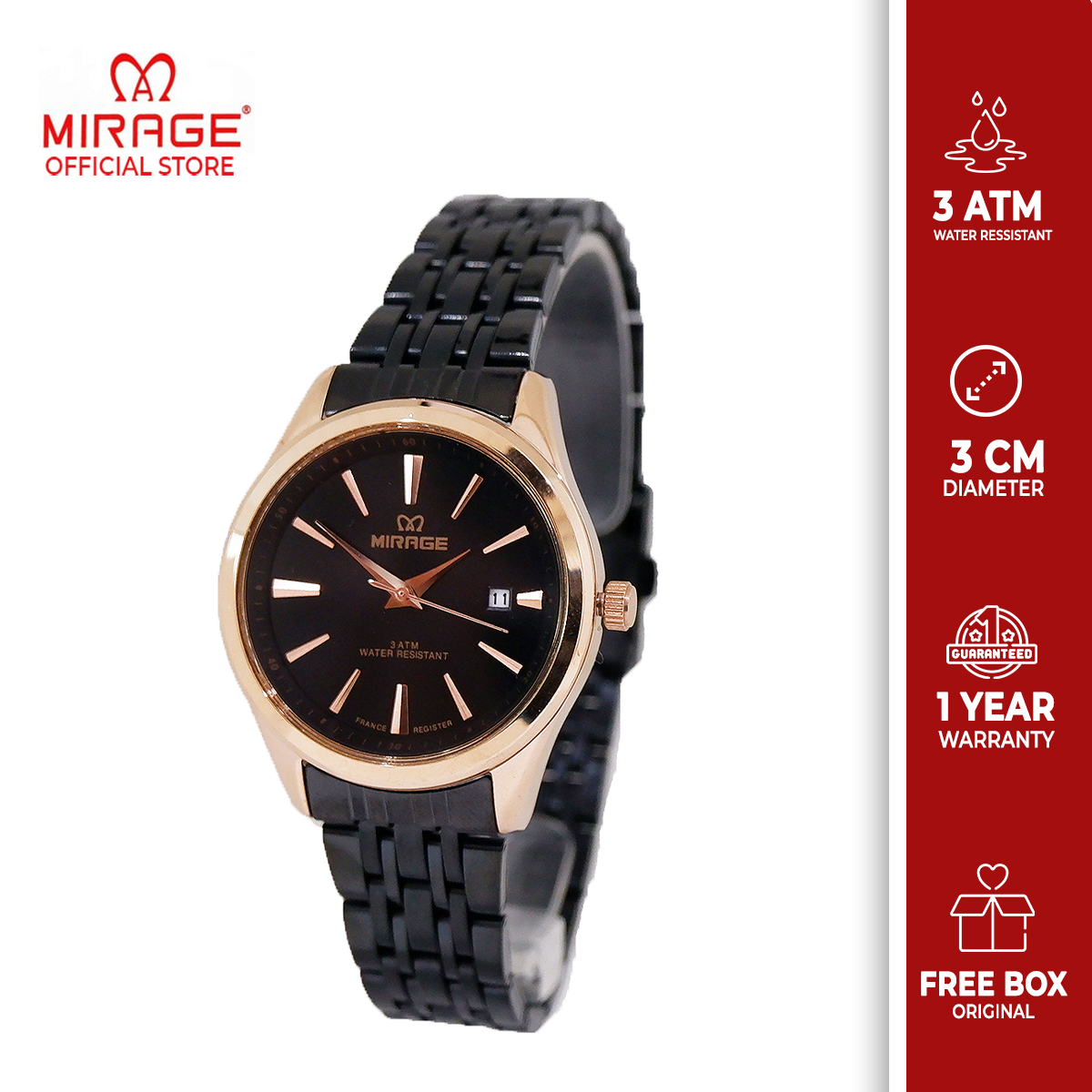 Mirage Watch Jam Tangan Analog Wanita Elegant Mewah Hitam Rosegold