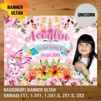 Unicorn Banner Backdrop Spanduk Ulang Tahun Ul Tah Lazada Indonesia