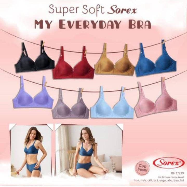 Sorex - Bra/BH Sorex Tanpa Kawat, Kait 3, Busa, Cup Setara B - C