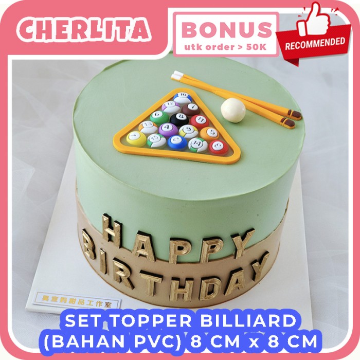 Topper Billiard Bola Sodok dan Tongkat Biliar Hiasan Ulang Tahun Ultah