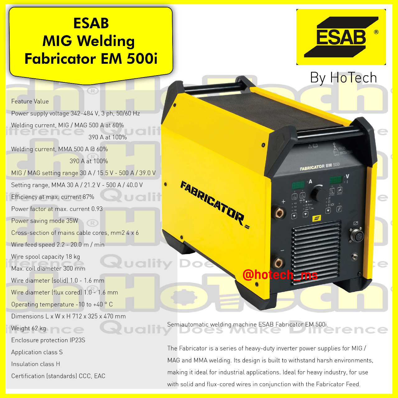 ESAB WELDING MIG FABRICATOR EM 500i & FEED 364 Enclosed | ESAB | GMAW ...