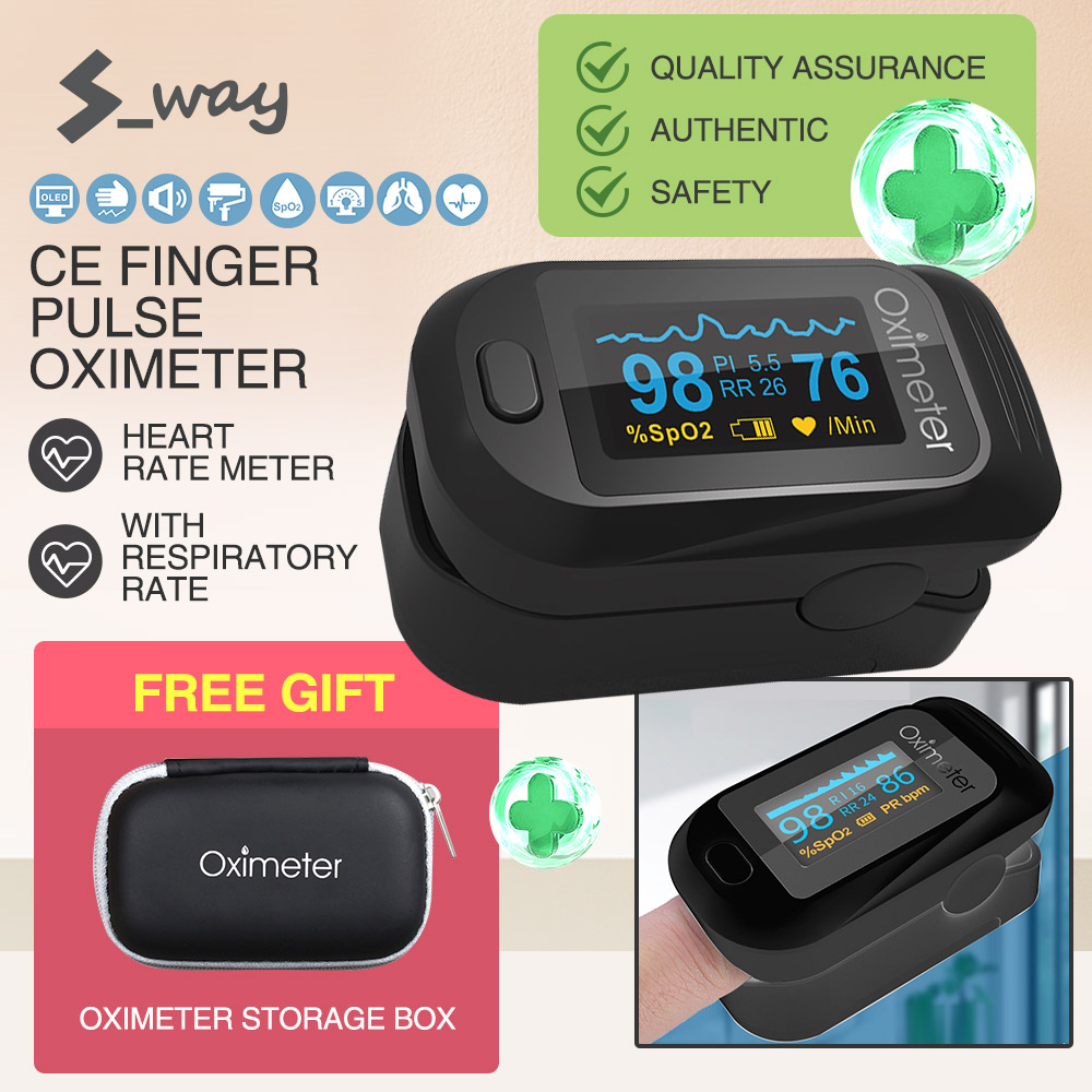 S-Way 《 Original 》  ฟรีกล่อง  ที่วัดชีพจรหนีบปลายนิ้ว Meter Monitor CE & FDA อนุมัติ PI Respiratory Rate เครื่องวัดอัตราการเต้นของหัวใจ Home Health Care คลินิกในครัวเรือนจอแสดงผล OLED Finger Oximeter Pulse Rate Perfusion Index เลือดออกซิเจนข้อมูล