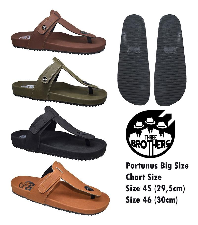 Sandal Jepit Pria Ukuran Besar 45 46 Branded Sendal Kulit Pria Model Jepit Portunus Black Doff Original Big Size Threebrothers Jumbo TBS004BLK