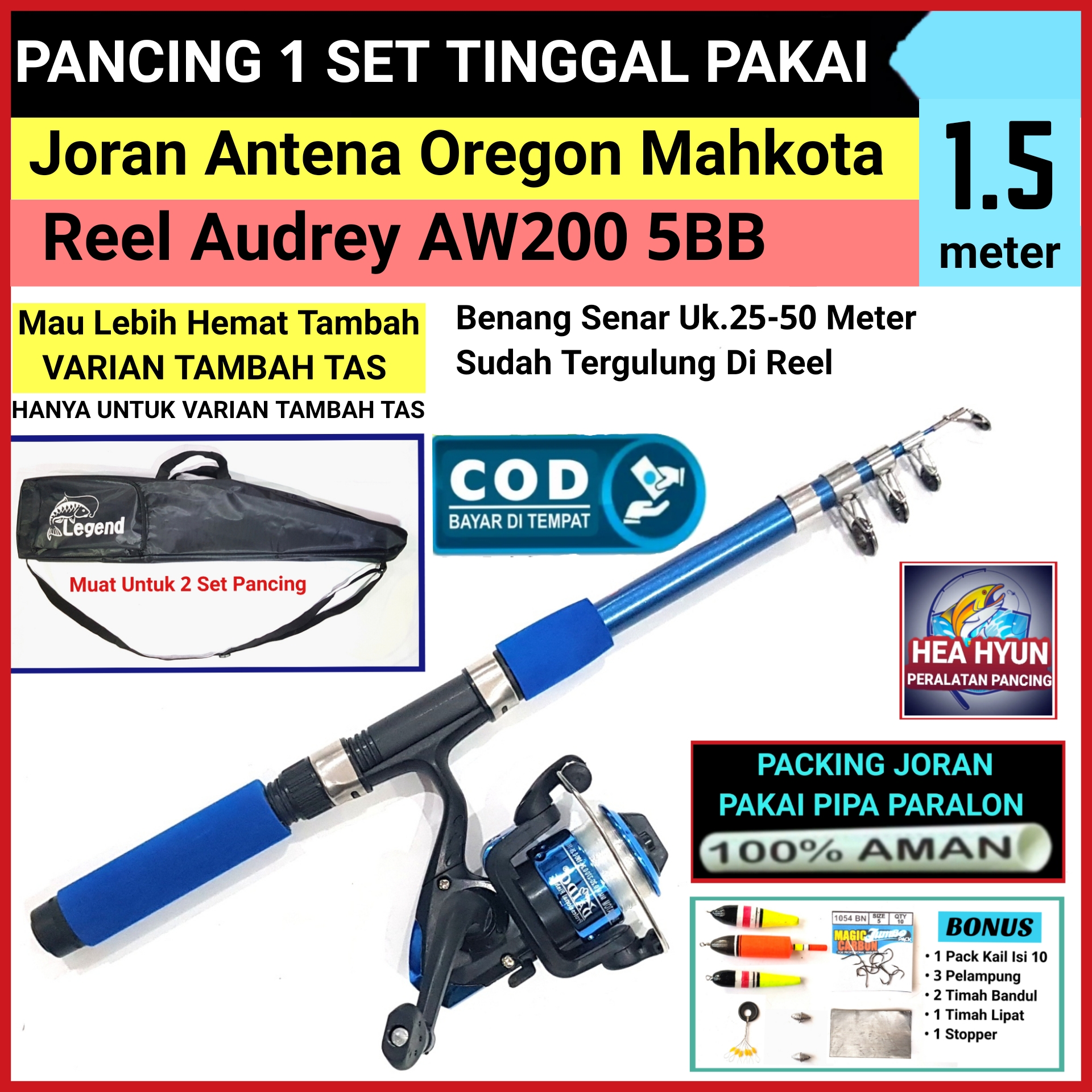 Pancing 1 Set Joran Merk OREGON MAHKOTA Panjang 150 Cm / 1,5 Meter Dan ...