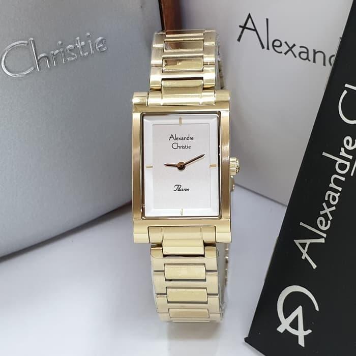 PROMO JAM TANGAN FORMAL KASUAL ALEXANDRE CHRISTIE RANTAI PERSEGI WANITA CEWEK PEREMPUAN ALEXANDRE CHRISTIE KOTAK RANTAI STAINLESS TAHAN AIR WATER RESISTANT BISA BAWA MANDI RENANG TERBARU DISKON TERLARIS TERMURAH ALEXANDRE CHRISTIE AC 2801 HITAM GOLD MURAH