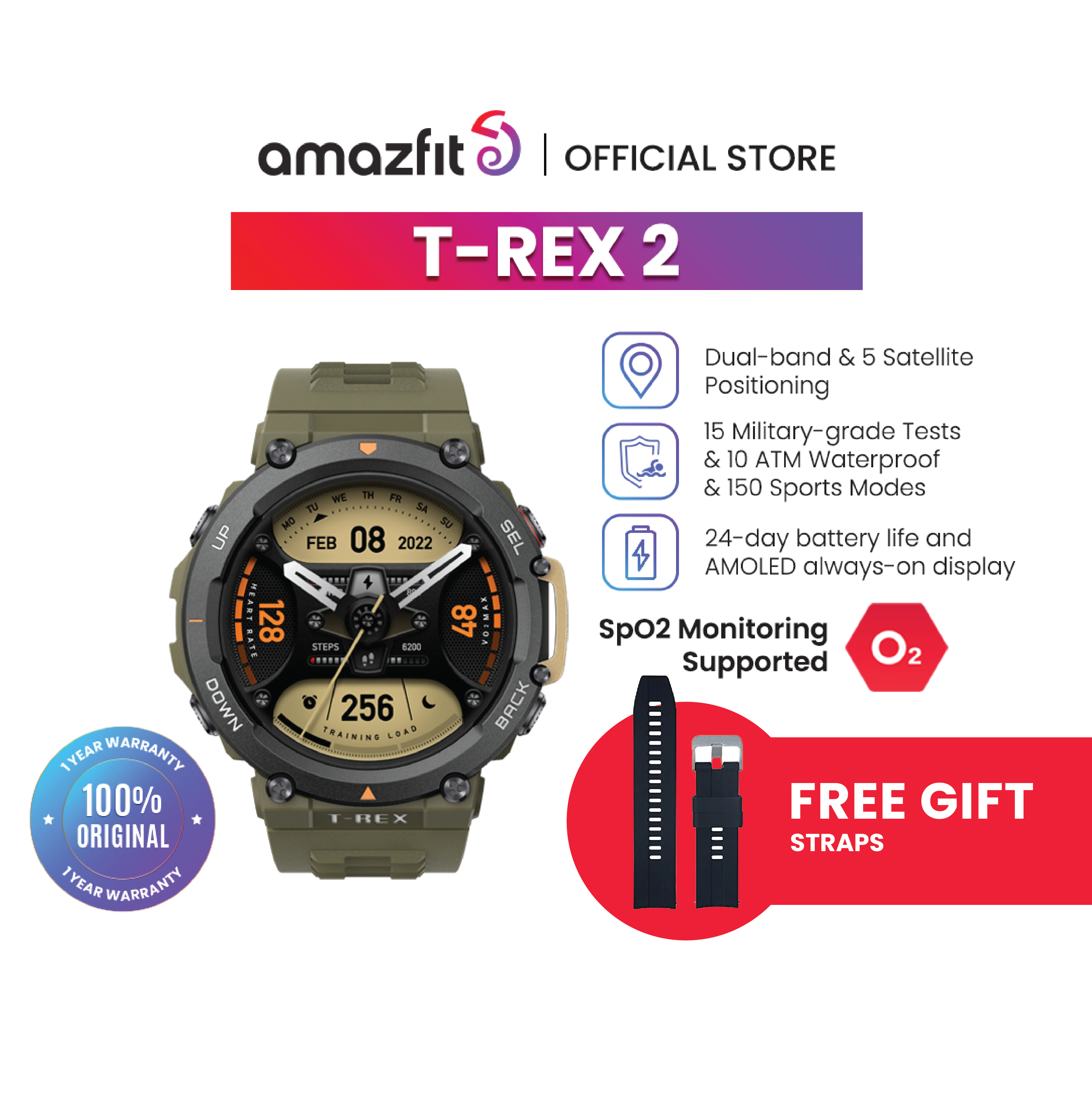 Amazfit T-Rex 2 Smart Watch: Dual-Band & 5 Satellite Positioning