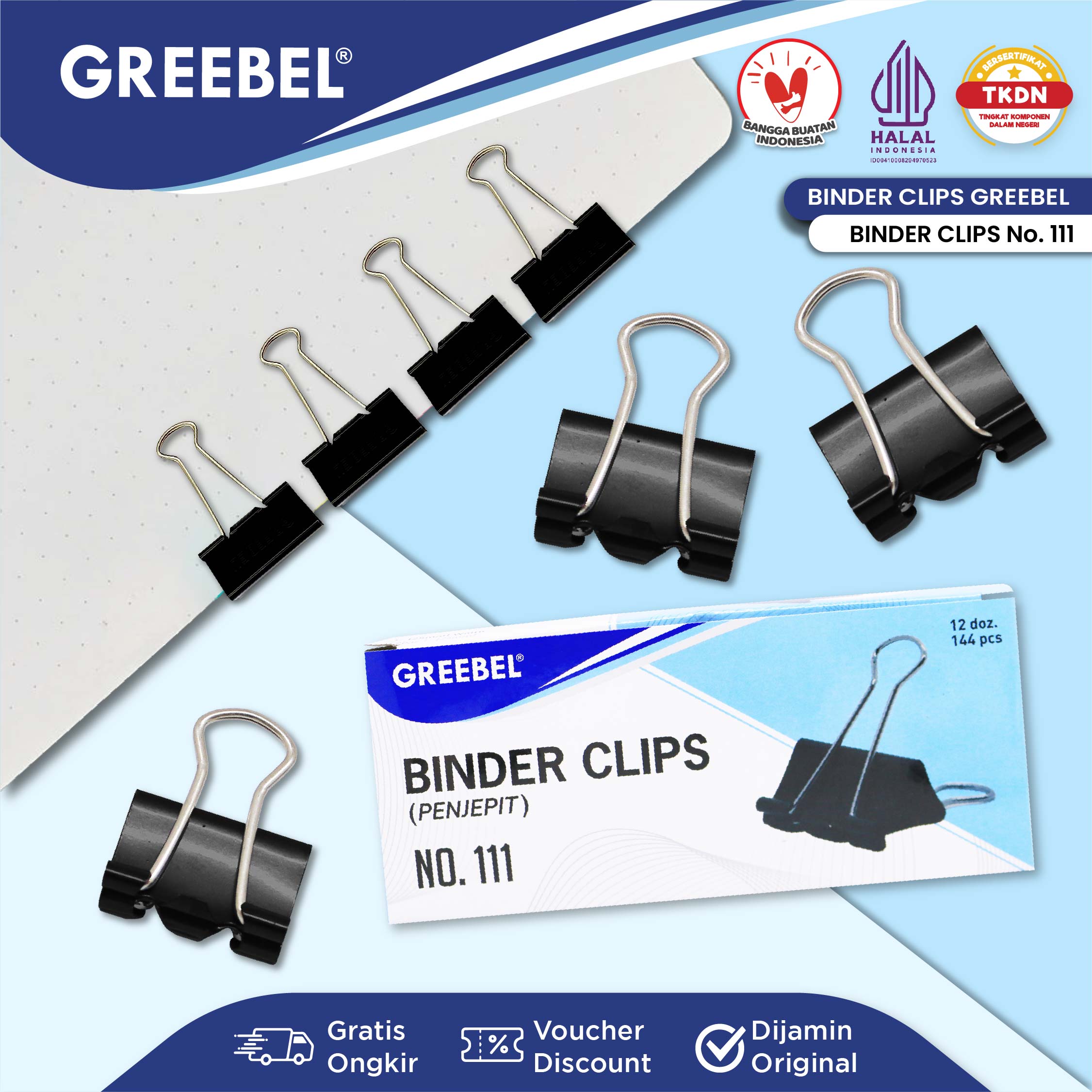 GREEBEL Binder Clip (isi 12 Pcs) isi penjepit kertas bebas karat