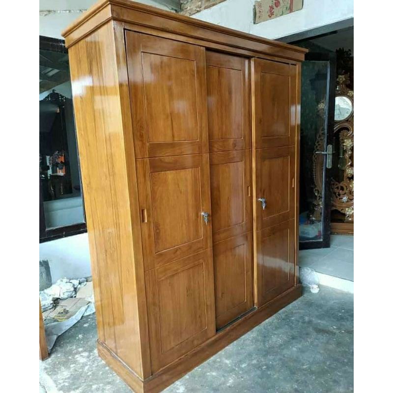 Lemari Pakaian Minimalis Pintu Sliding Bahan Kayu Jati Ukuran X X Lazada Indonesia