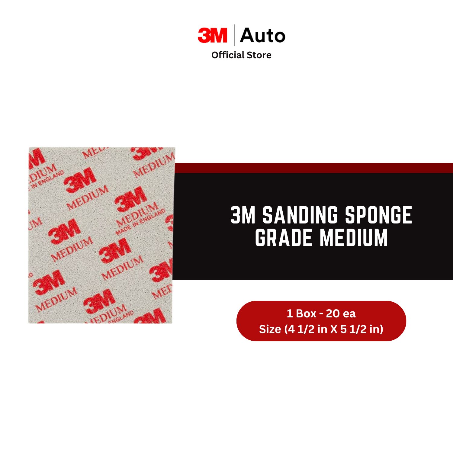 3M Sanding Sponge Grade Medium size 4.5 in X 5.5 in - 1 Box isi 20 sponge