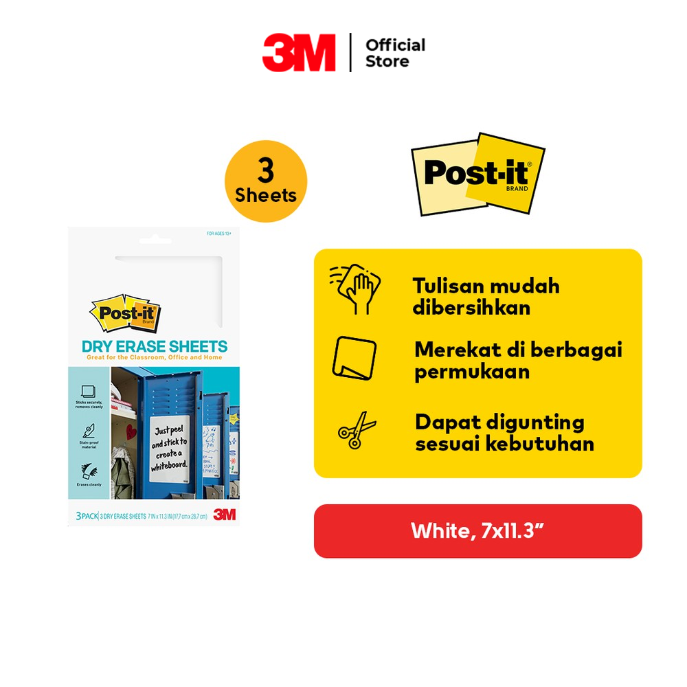 PostIt 3M Papan Tulis Instan DEFSHEETS3PK Dry Erase Surface DEF 7x11