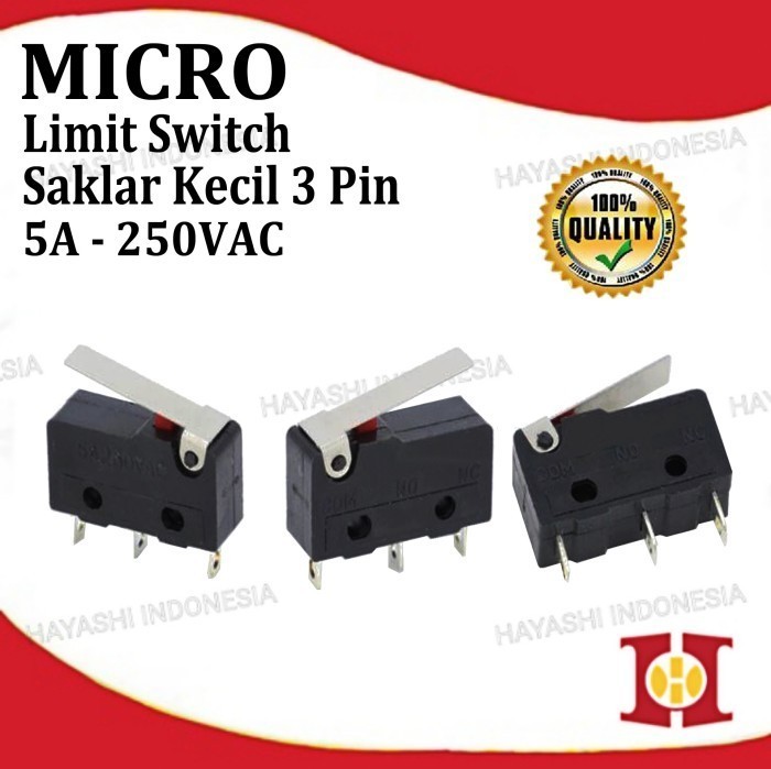 Micro Limit Switch Saklar Kecil Mini On Off NO NC 3 Pin Gagang 5A 250V ...