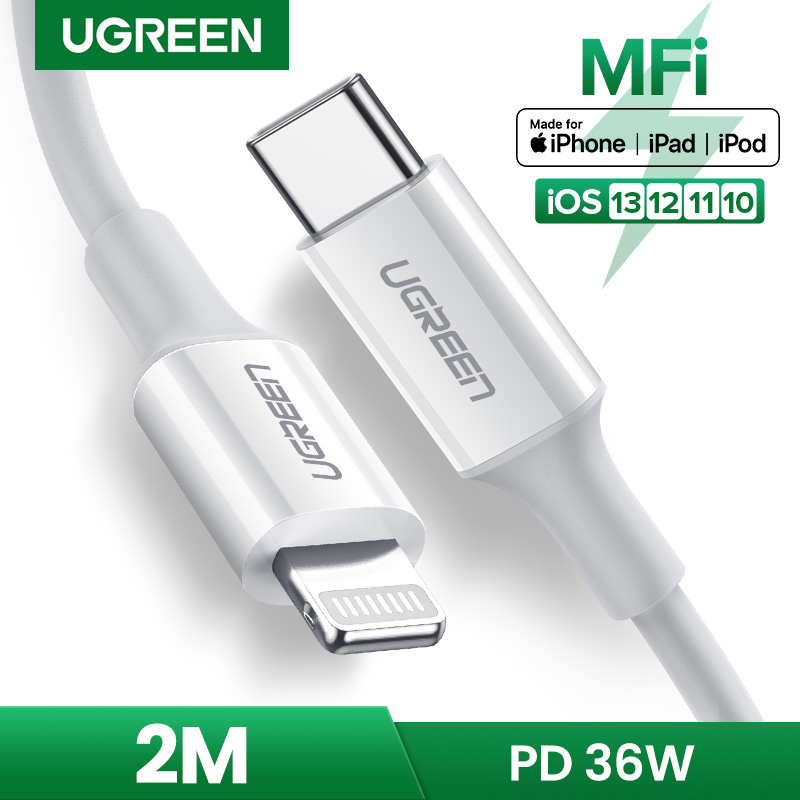 【1 Tahun Garansi】UGREEN Kabel Data for Apple iPhone 11, 11 Pro, XR, 8Plus USB Tipe C ke Lightning untuk MacBook Pro Lightning ke USB-C untuk Apple, Kabel Pengisian Daya Cepat PD untuk Macbook, Dibuat untuk iPhone Xs Max, iPhone Xr, iPad Pro, iMac MFI