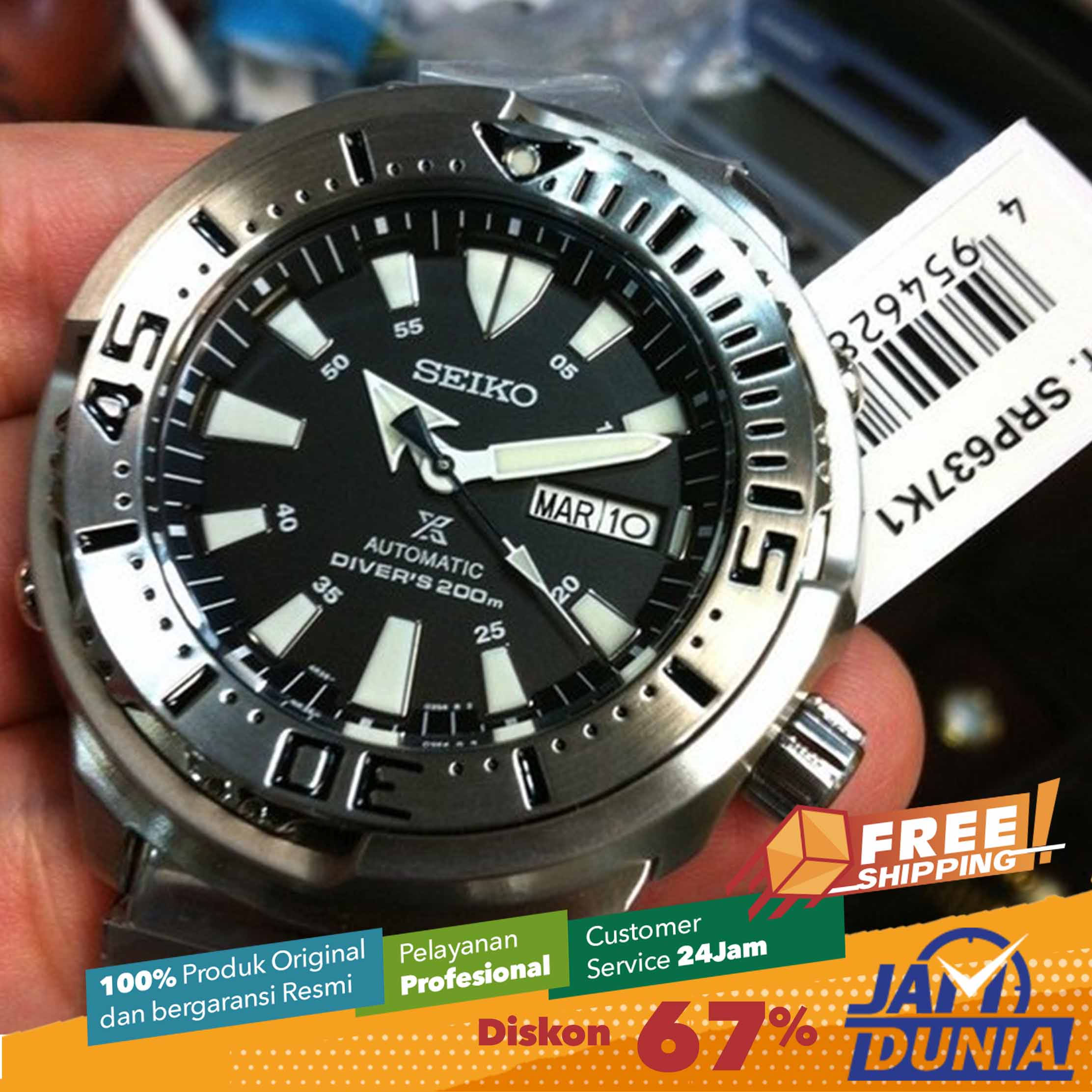 SEIKO ORIGINAL - Prospex Monster Tuna - SRP637K1 - Men - Silver Hitam -  Stainless Steel - Diameter 46mm Water Resist 200m Jam dunia JD19 # Jam  Tangan Pria Cowok Anti Air