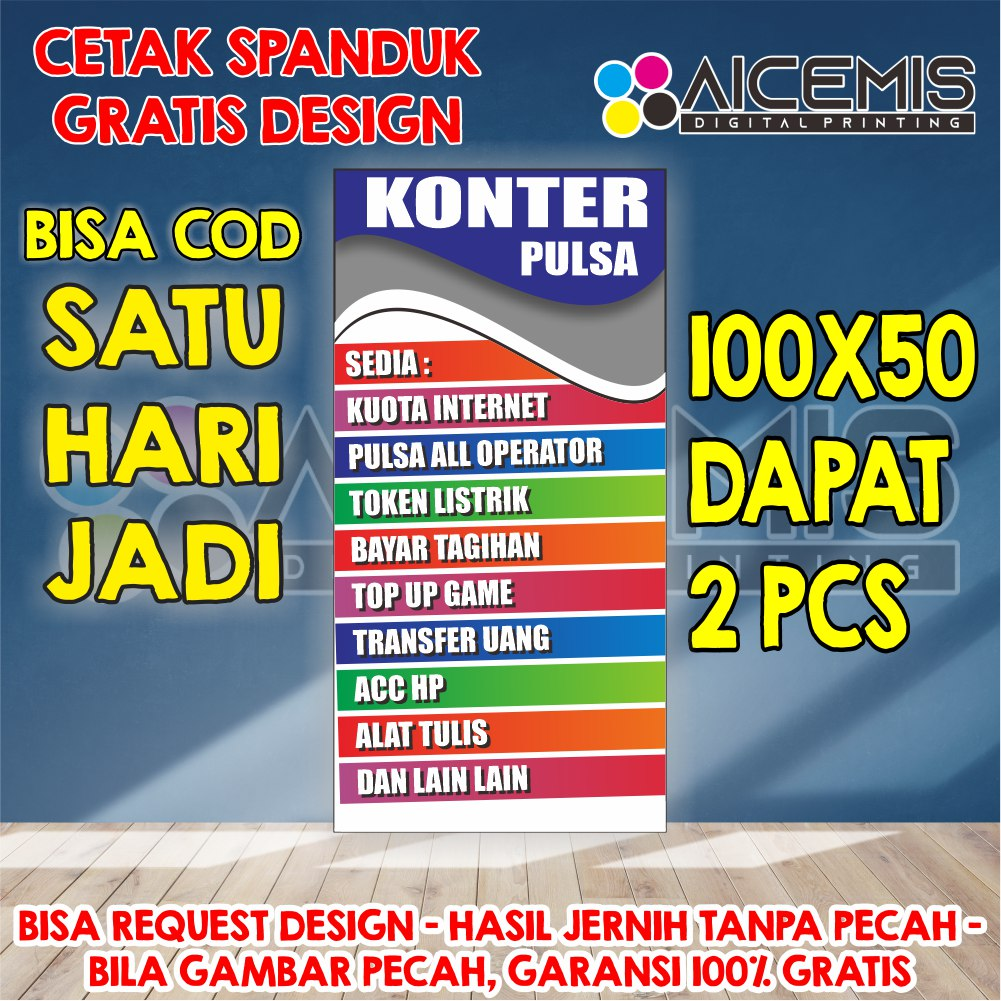 spanduk 1 hari jadi / spanduk banner etalase konter pulsa / spanduk ...