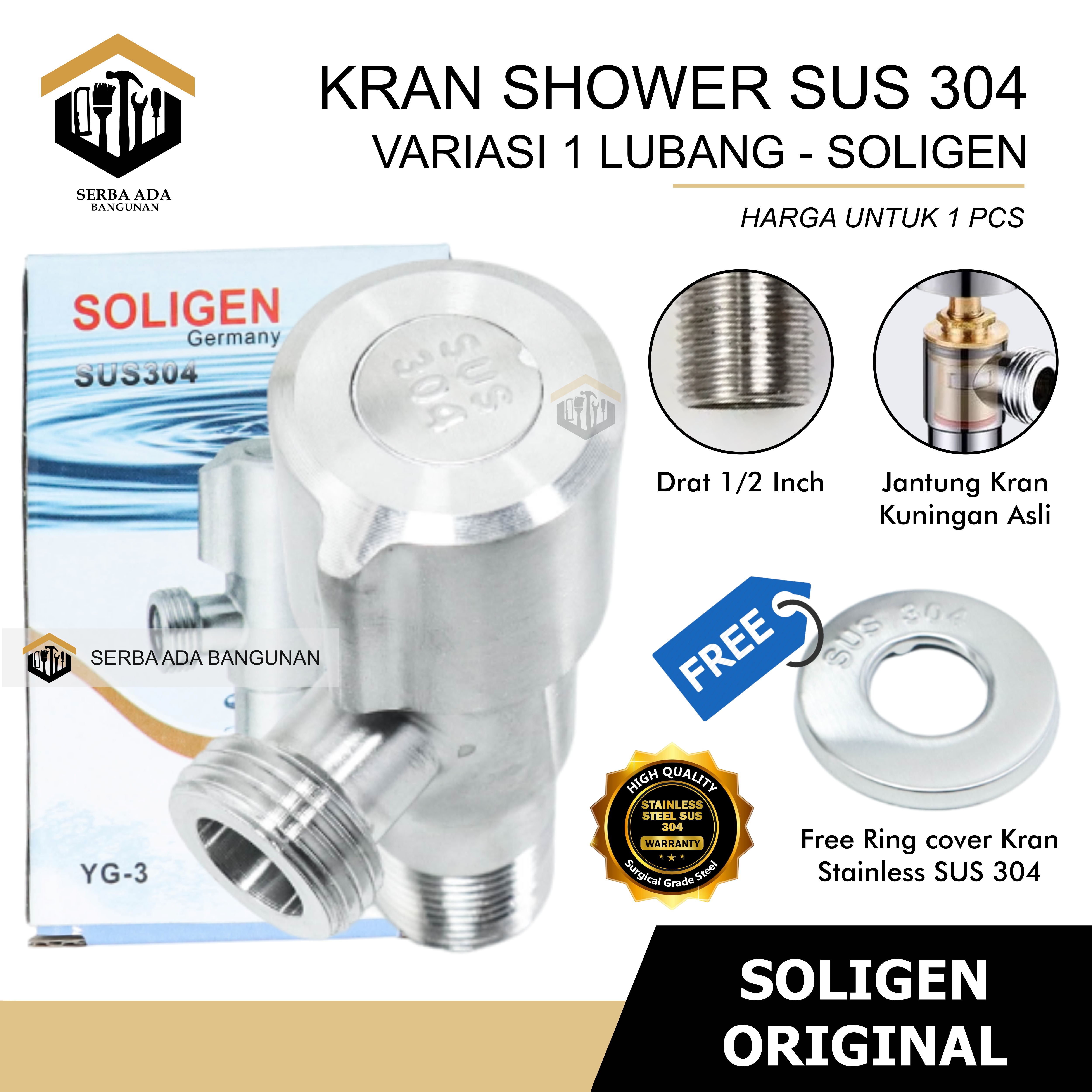 Stop Kran Kloset 1 Cabang Single Stainless Jet Shower Soligen SUS304 SUS 304 Kamar Mandi YG3 YG