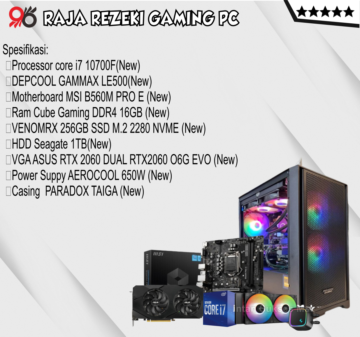 CPU Core i7-10700F/RTX2060SUPER 1TBSSD Gaming PC with Intel Core