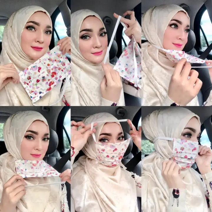 12 Pcs Masker Kain Hijab Friendly Tali Karet Motif Feminin Lazada Indonesia