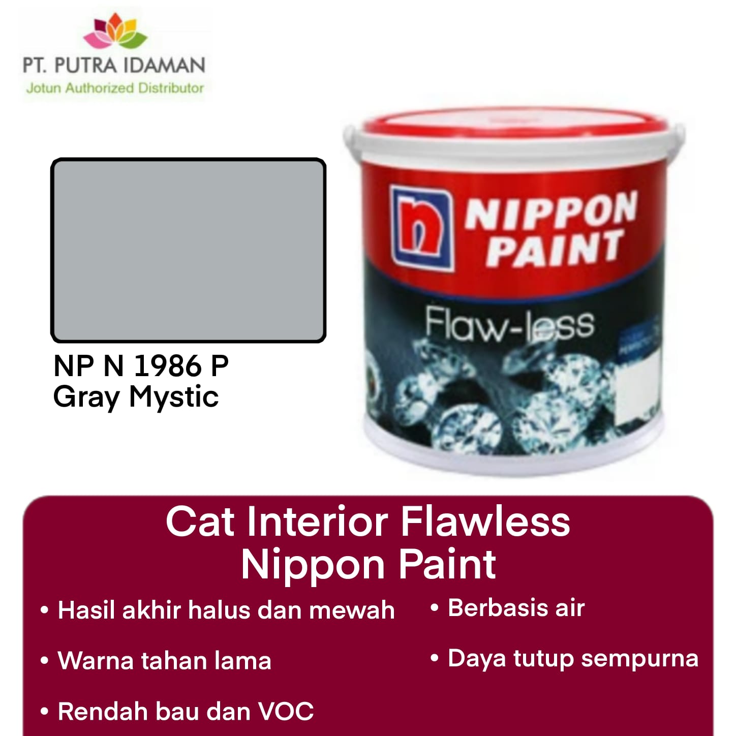 CAT TEMBOK NIPPON PAINT FLAWLESS GRAY MYSTIC NP N 1986P TINTING